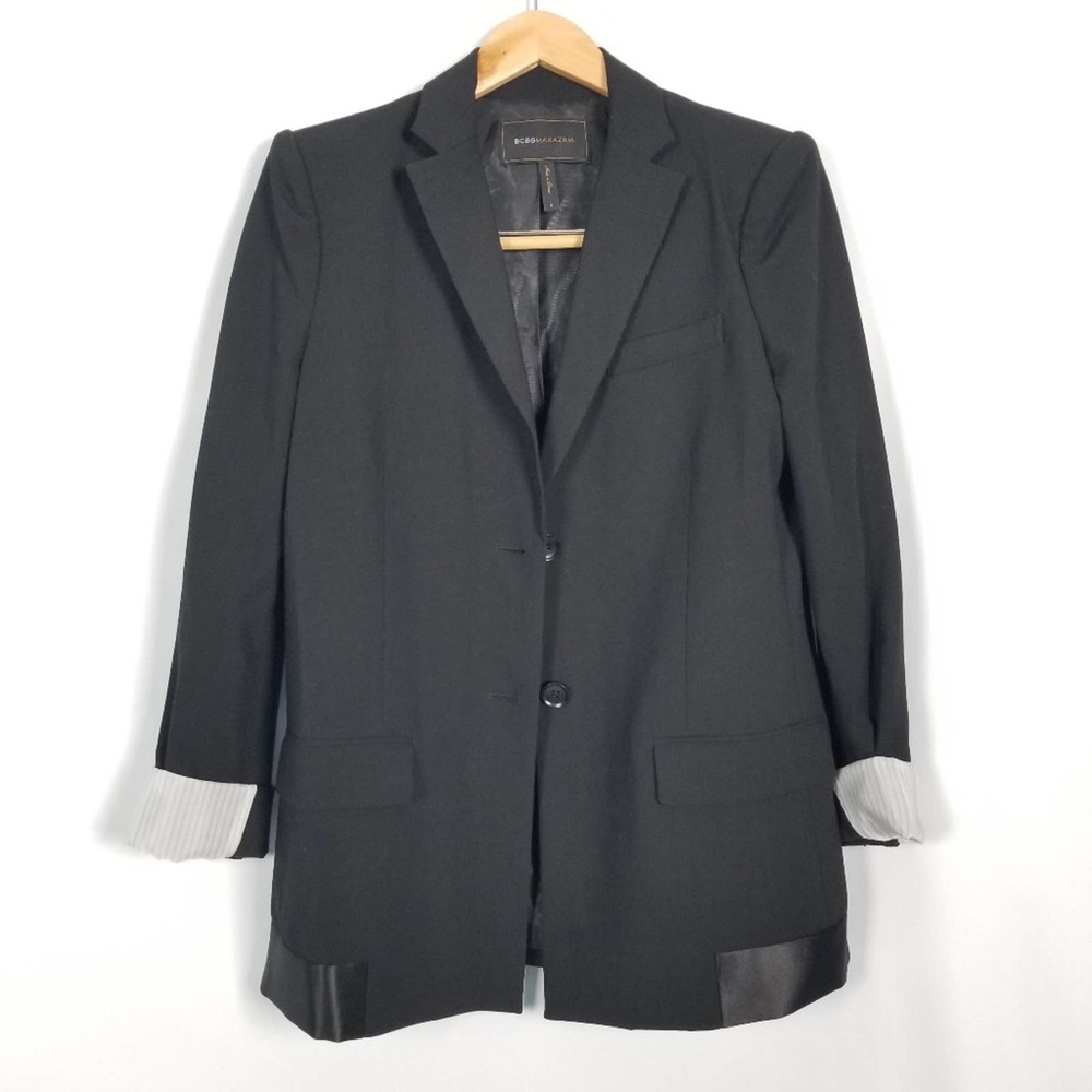 BCBGMaxazria Kana Satin Trim Black Blazer Small